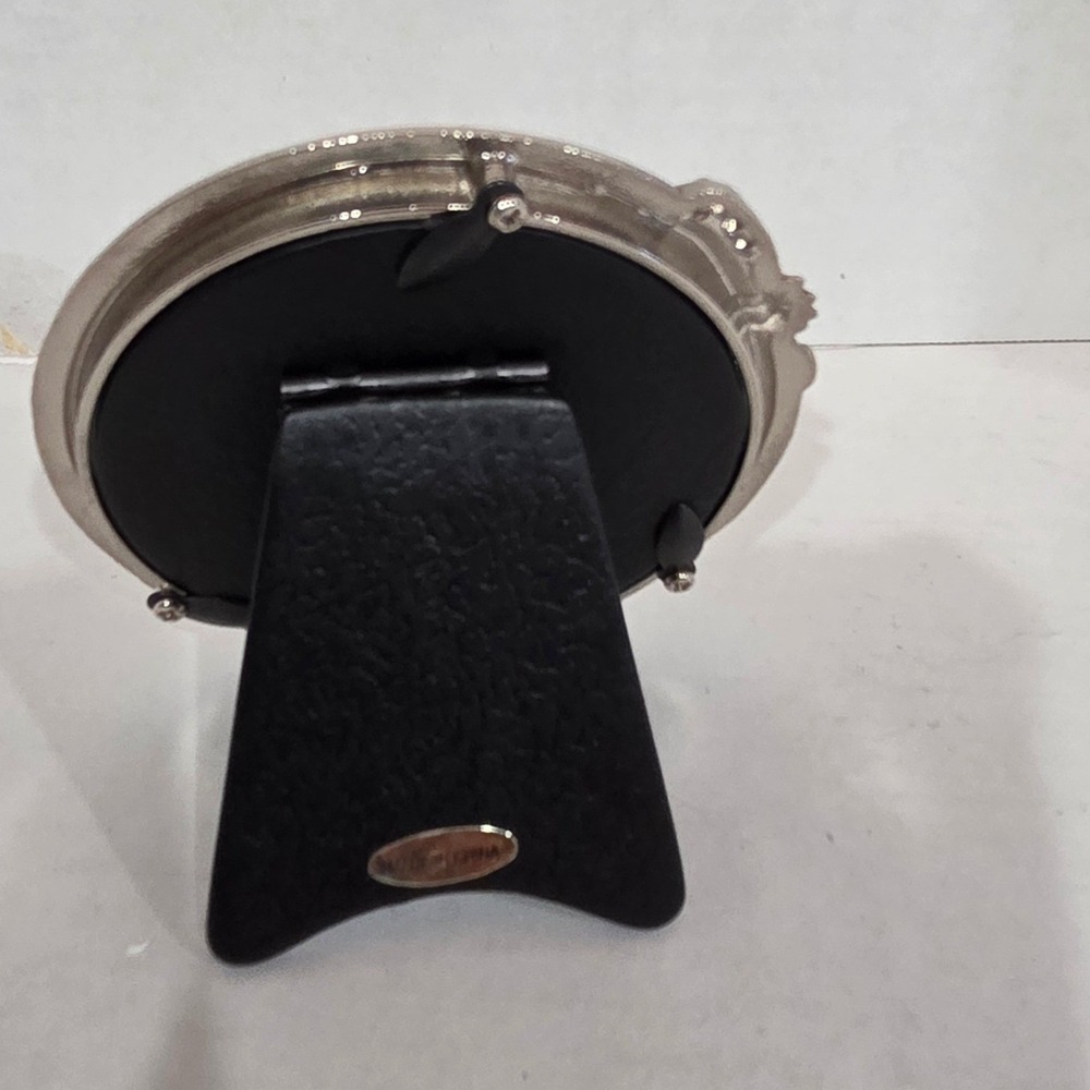 Miniature Round Dog Collar Picture Frame Brown Enamel Rhinestone Bone Charm 3in - Picture 2 of 5